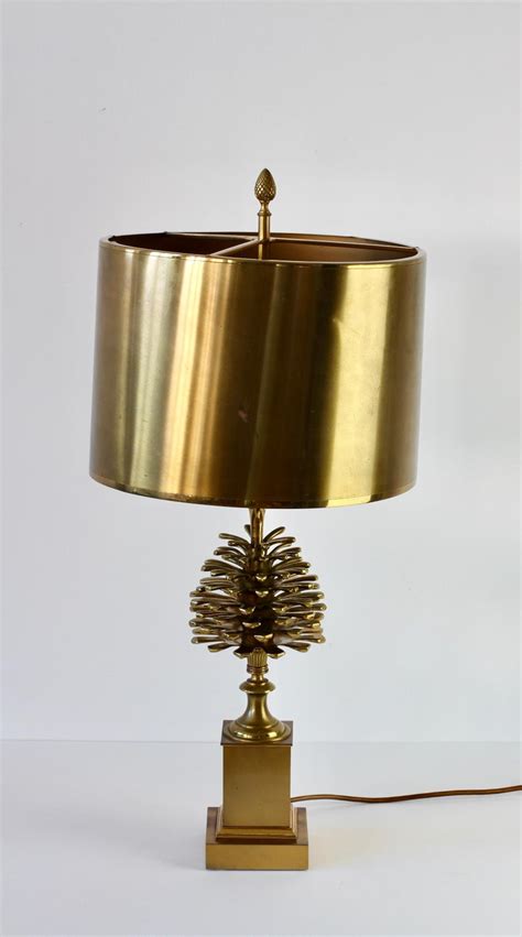Raymor ceramic table lamp, brown pinecone, signed. Maison Charles Signed Pine Cone Brass Table Lamp with ...