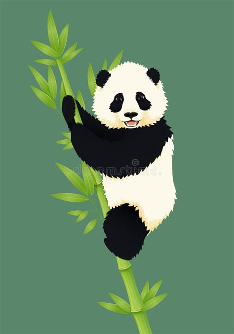 Cute Panda Cartoon Climbing Bamboo Tree Stock Vector Illustration Of