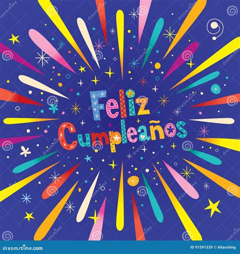Feliz Cumpleanos Happy Birthday In Spanish Greeting Card Stock Vector Illustration Of