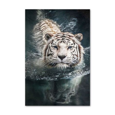 White Tiger Swimming Wall Art Canvas Painting Nordic Posters And Prints