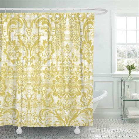 Suttom Yellow French Grungy Damask Pattern Vintage Rustic Flower Gold