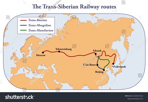 Transsiberian Railway Route Map Stock Illustration