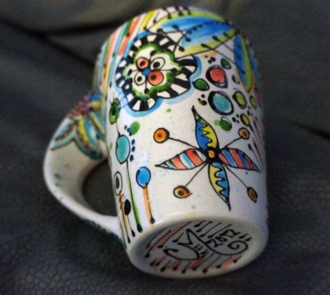 Hand Painted Mug Boho Hippy With Flowers Perfect Handle Etsy Hand