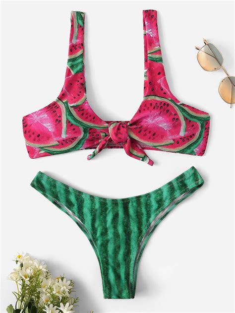 Random Watermelon Print High Leg Bikini Set High Leg Bikini Bikini