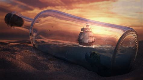Did you scroll all this way to get facts about pirate ship in bottle? Wallpaper : sunlight, digital art, sailing ship, fantasy ...