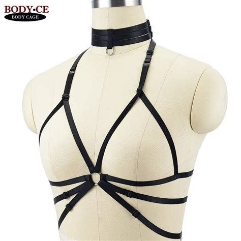 Womens Sexy Bondage Body Harness Belt Lingerie Black Elastic Strappy Tops Open Cage Bra Goth