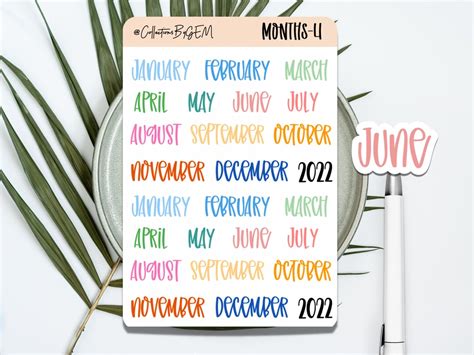 Months Of The Year Stickers Colored Monthly Planner Stickers Bujo