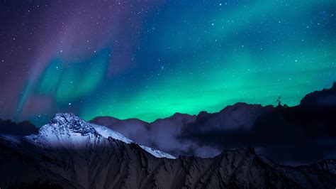 Northern Lights Night Sky Mountains Landscape 4k Stars