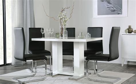 Set of 6 custom french white high gloss dining side chairs. Joule White High Gloss Dining Table with 6 Perth Black ...