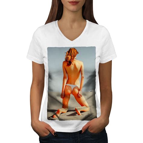 Wellcoda Sexy Hot Beach Lady Womens V Neck T Shirt Naked Graphic Design Tee Ebay
