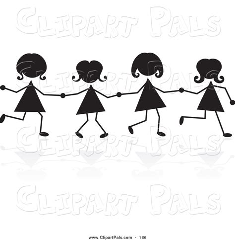 Pal Clipart Of A Line Of Silhouetted Stick Girls Holding