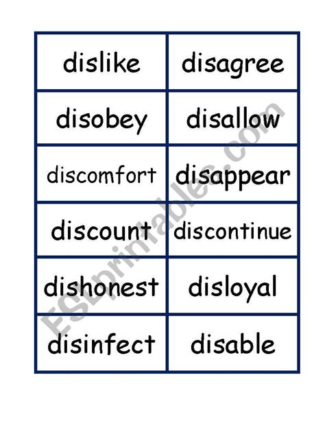 English Worksheets Prefixes Dis Word And Definition Match