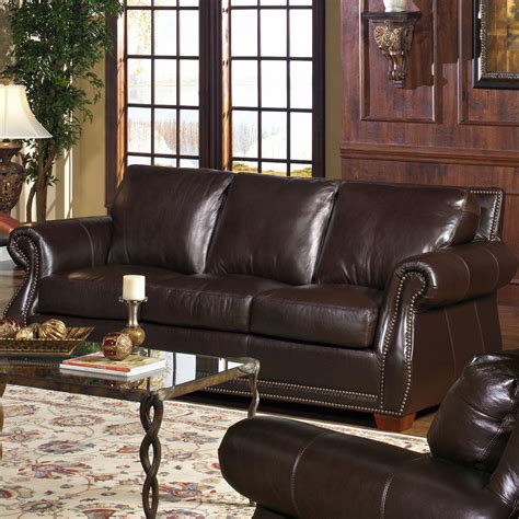 Usa Premium Leather 5750 Stationary Sofa W Nailhead Trimming Wilson