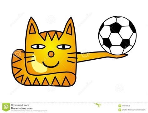 A Cartoon Cat With A Soccer Ball A Funny Drawing Football Stock