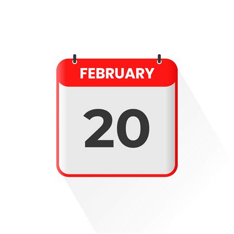 20th February calendar icon. February 20 calendar Date Month icon