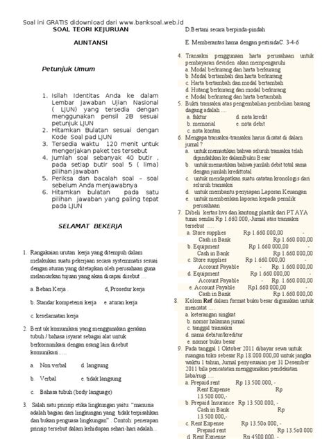 Contoh soal pancasila soal ujian dinas tingkat i demikianlah pembahasan yang dapat kami sampaikan mengenai contoh soal ujian kenaikan pangkat penyesuaian ijazah. Contoh Soal Un Teori Kejuruan Akuntansi - Contoh Soal Terbaru