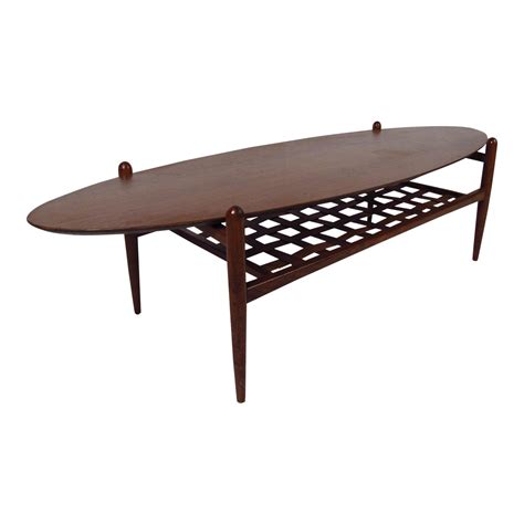 Mid century møbler is one of the leading mid century furniture dealers in the united states danish modern fish tail teak surfboard coffee table with rack. Mid-Century Modern Surfboard Coffee Table With Shelf ...