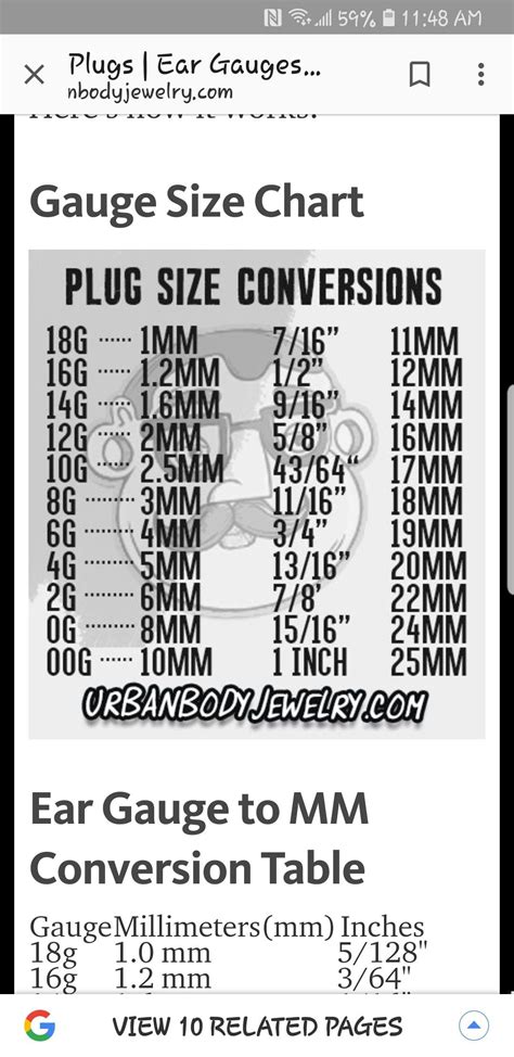 Size Chart For Plugs