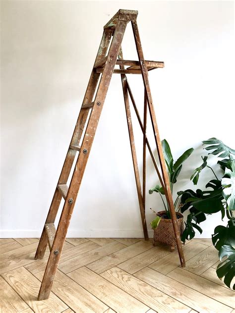 Antique Painter S Ladder Rung Wooden Rustic Stepping Ladder Solid