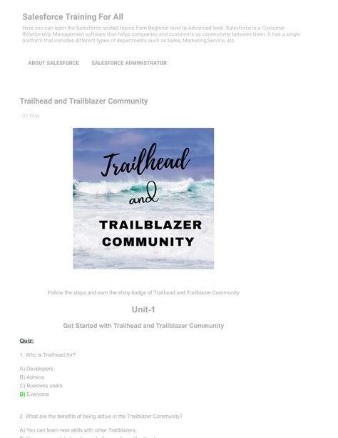 Solution 1st Module Quiz Trailhead And Trailblazer Community 1 Studypool