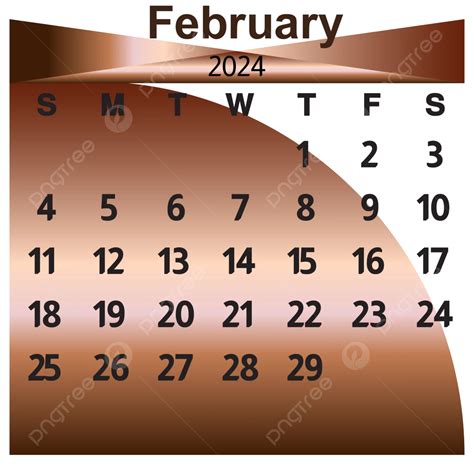 February Month 2024 Calendar In Bronze Color Vector February Month