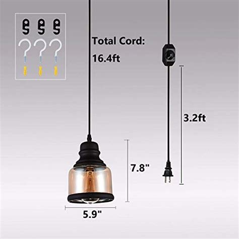 Hmvpl Glass Hanging Lights With Plug In Cord And Onoff Dimmer Switch