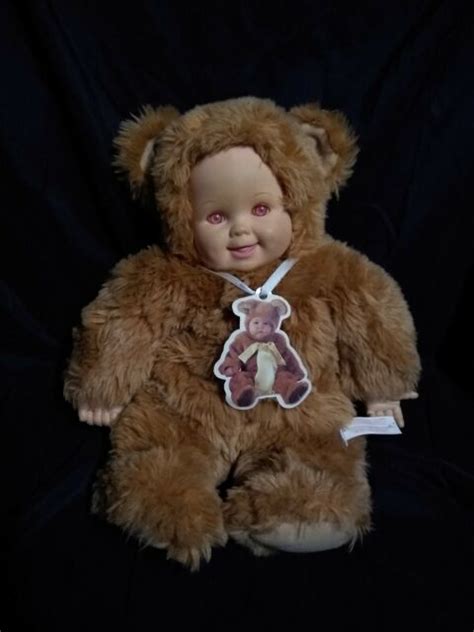 1997 Anne Geddes Teddy Bear Plush Baby Doll Caucasian Pink Eyes Brown