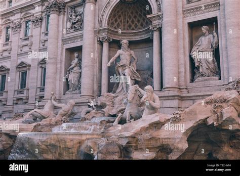 Panoramic View Of Trevi Fountain In The Trevi District In Rome Italy