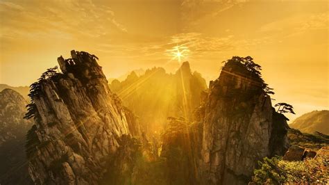 Mountains Landscapes China Sunlight Bing Huangshan