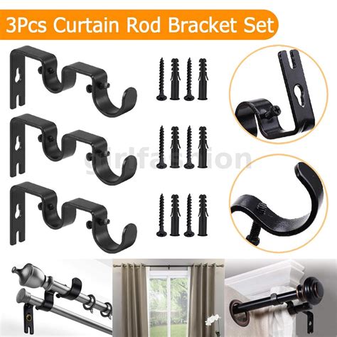3pcs Heavy Duty Curtain Rod Brackets Double Holders Adjustable Easy No