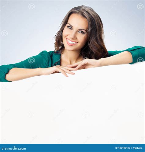 Woman Showing Blank Signboard Stock Image Image Of Confident Green