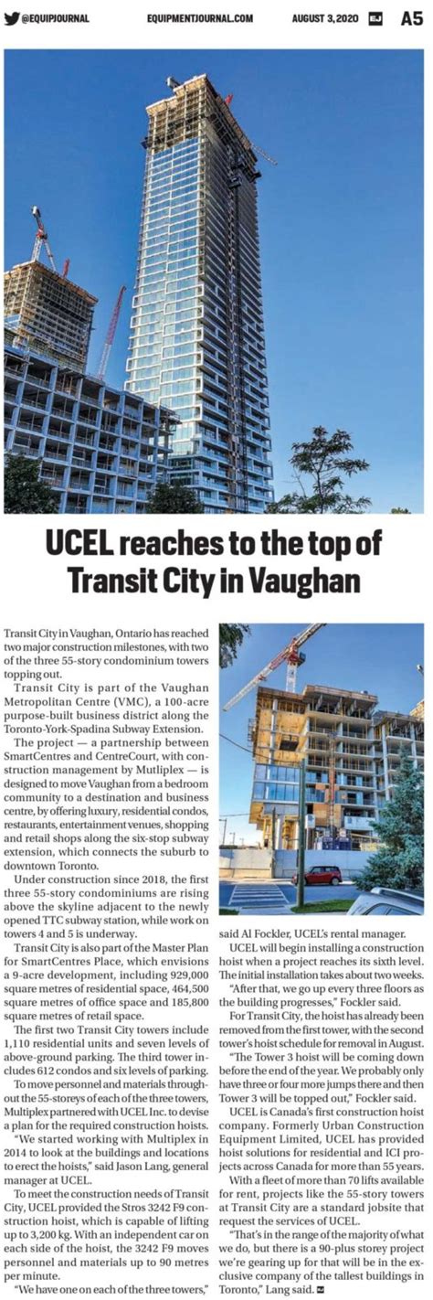 Ucel Reaches To The Top Of Transit City In Vaughan Ontario Ucel