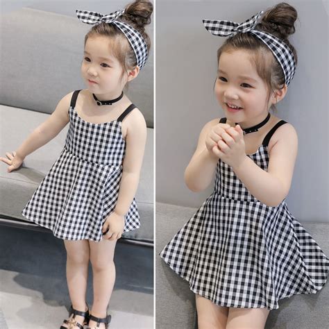 2018 Girls Summer Dress Korean Style New Childrens Classic Lattice
