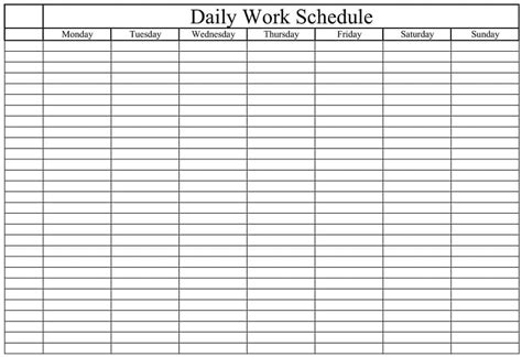 Daily Work Schedule Template Printable Printable Templates