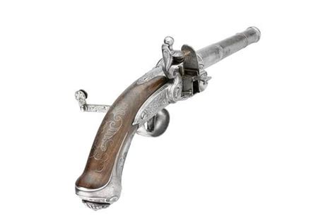 A Rare 40 Bore Silver Mounted Flintlock Breech Loading Repeating Pistol