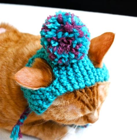 Pom Pom Cat Hat Pink And Teal By Bitchknits On Etsy 1300 Knitted