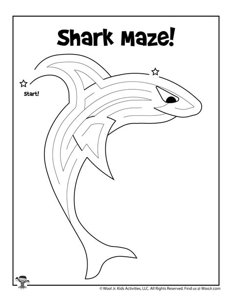 Shark Maze Activity Worksheet For Kids Woo Jr Kids Activities