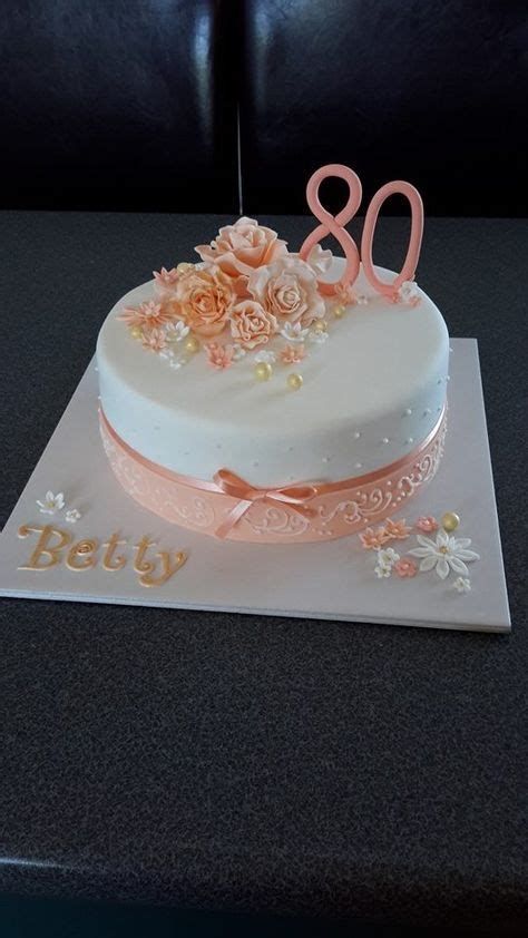 80th birthday cake in shades of apricot. Cake by Homemade By Hollie