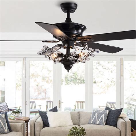 Moooni 50 Inch Reversible Crystal Ceiling Fan With Lights Vintage
