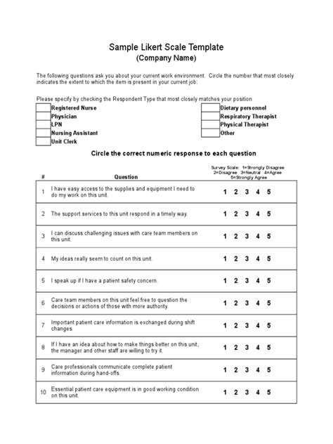 Sample 5 Point Likert Scale Template Pdf Patient Health Care