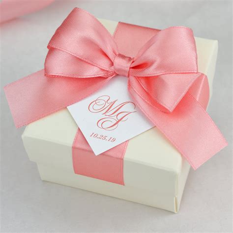 Ivory And Blush Wedding Favor Boxes With Satin Ribbon Bow And Etsy