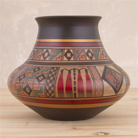 Unicef Market Hand Painted Inca Style Ceramic Decorative Vase From