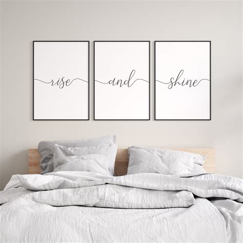Rise And Shine Print Bedroom Prints Set Of Over Bed Wall Etsy