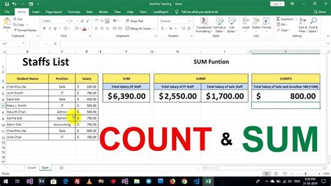 Count And Sum Function In Ms Excel Excel Tutorials Youtube