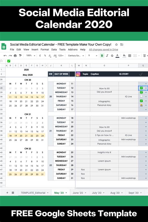 Social Media Editorial Calendar 2020 — FREE Google Sheets ...