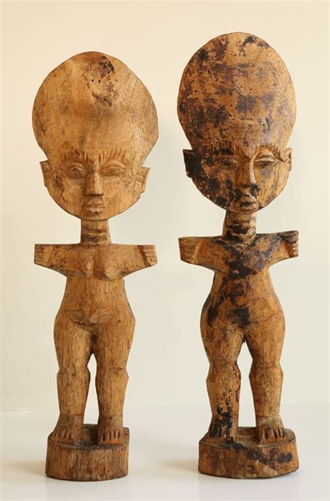 Two Wooden Ghana Akuaba Akwaba Ashanti Fertility Dolls African Fertility Sculptures Ca 1950s