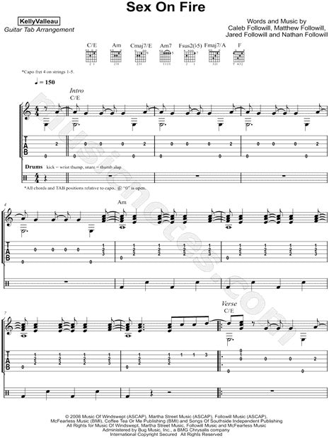 Kelly Valleau Sex On Fire Guitar Tab In C Major Download And Print Sku Mn0190055