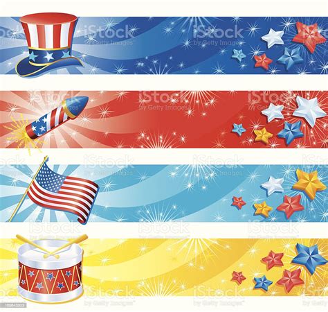 4th Of July Banner Set Stock Illustration - Download Image Now - iStock