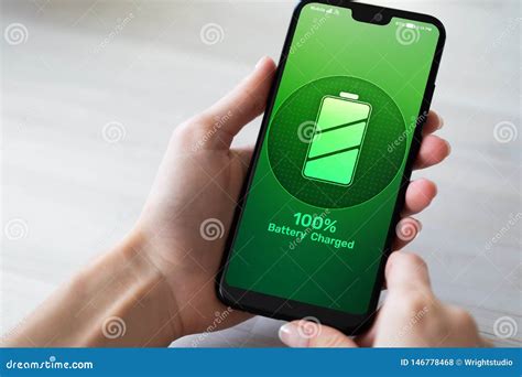 Mobile Phone Battery Full Charged Indicator Icon On Screen Stock Photo