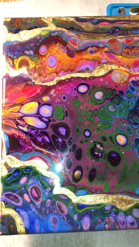 Maybe just one letter, number, or generic shape. Rainbow fluidart embellished with gold leaf and covered ...